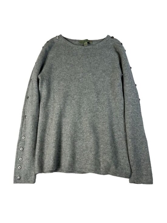 One Girl Who Sweaters - One Girl Who 100% Cashmere Gray Knit Sweater Large Button Sleeve Shoulder Crew